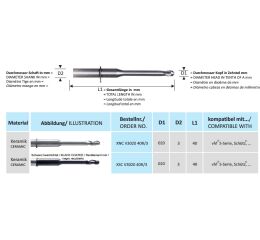 CAD-CAM VHF fréza XNC V302040R/3 Zirconia Bur