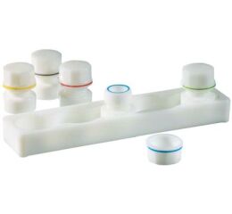 Nerezový stojan na lahvičky z opálového skla