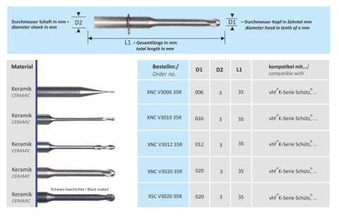 CAD-CAM VHF fréza XNC V301035R Zirconia Bur