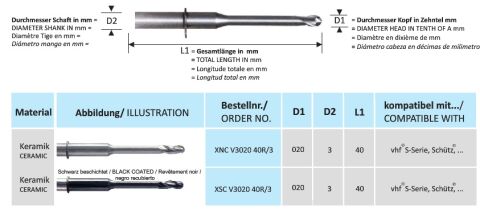 CAD-CAM VHF fréza XNC V302040R/3 Zirconia Bur