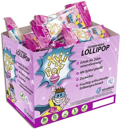 Miradent Xylipop  - dentální lízátka, 25ks jahoda