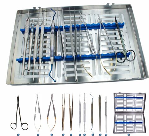 Set microchirurgický 11 nástrojů + kazeta