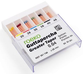 Greater Taper guttaperčové čepy, ISO 20-45/.06