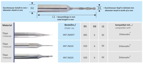 CAD-CAM Zirkonzahn fréza XNT Z6020 Titanium Bur
