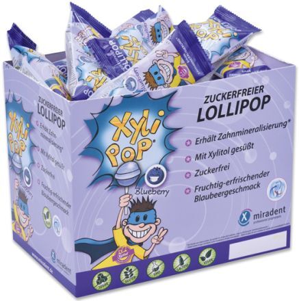 Miradent Xylipop - dentální lízátka, 50ks borůvka