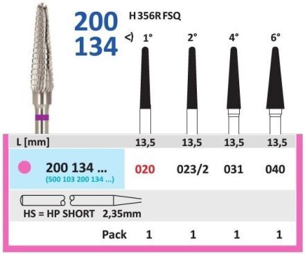 HORICO tvrdokovová fréza - kónus zaoblený 3,1mm